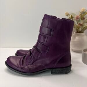 Miz Mooz Leighton Buttery Soft Leather Strapped Boots Purple Women's 11 NWOB